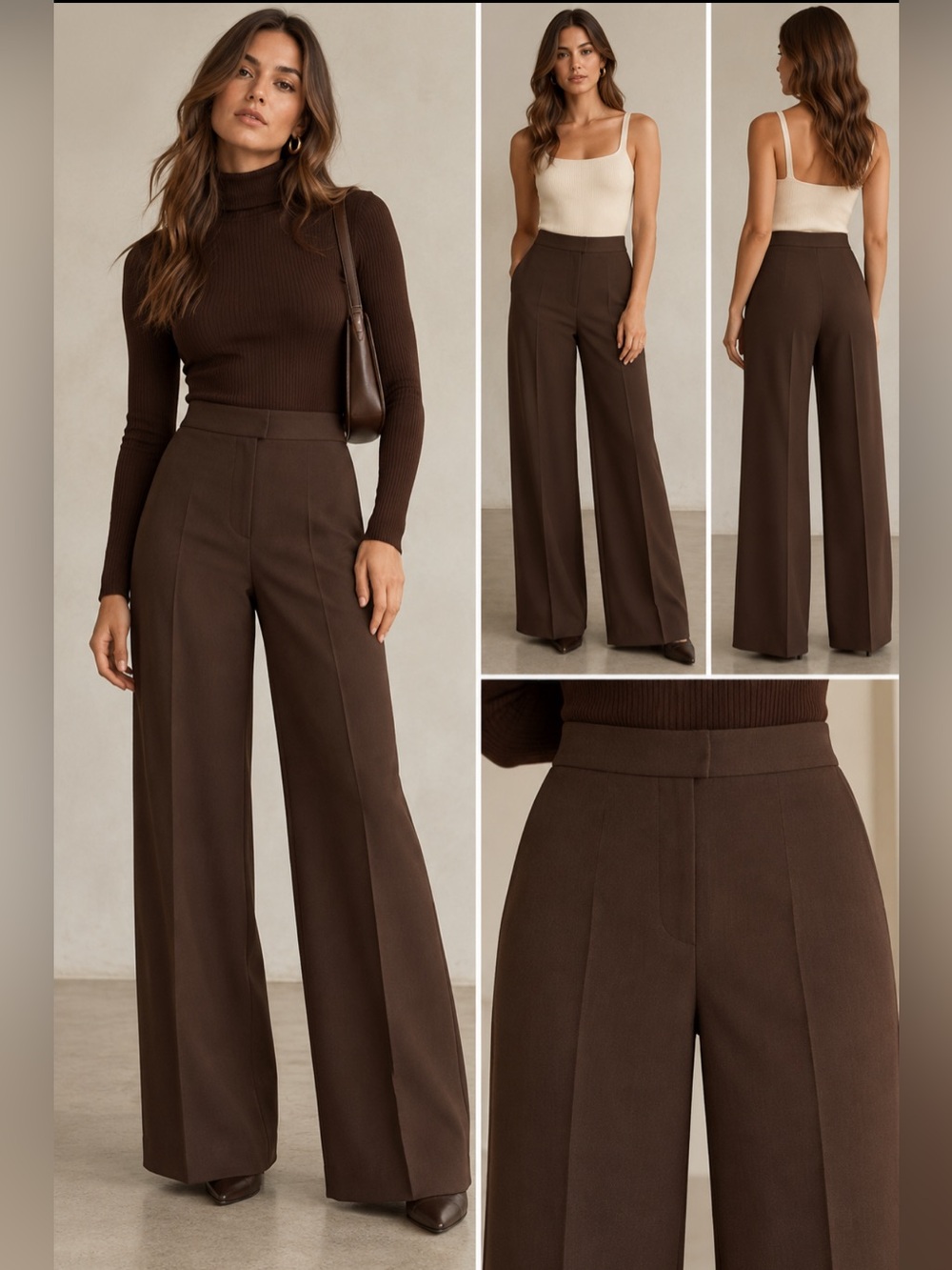 H&M Wide-Leg High-Rise Pants in Chocolate Brown Size-X-Small #Modernminimalism